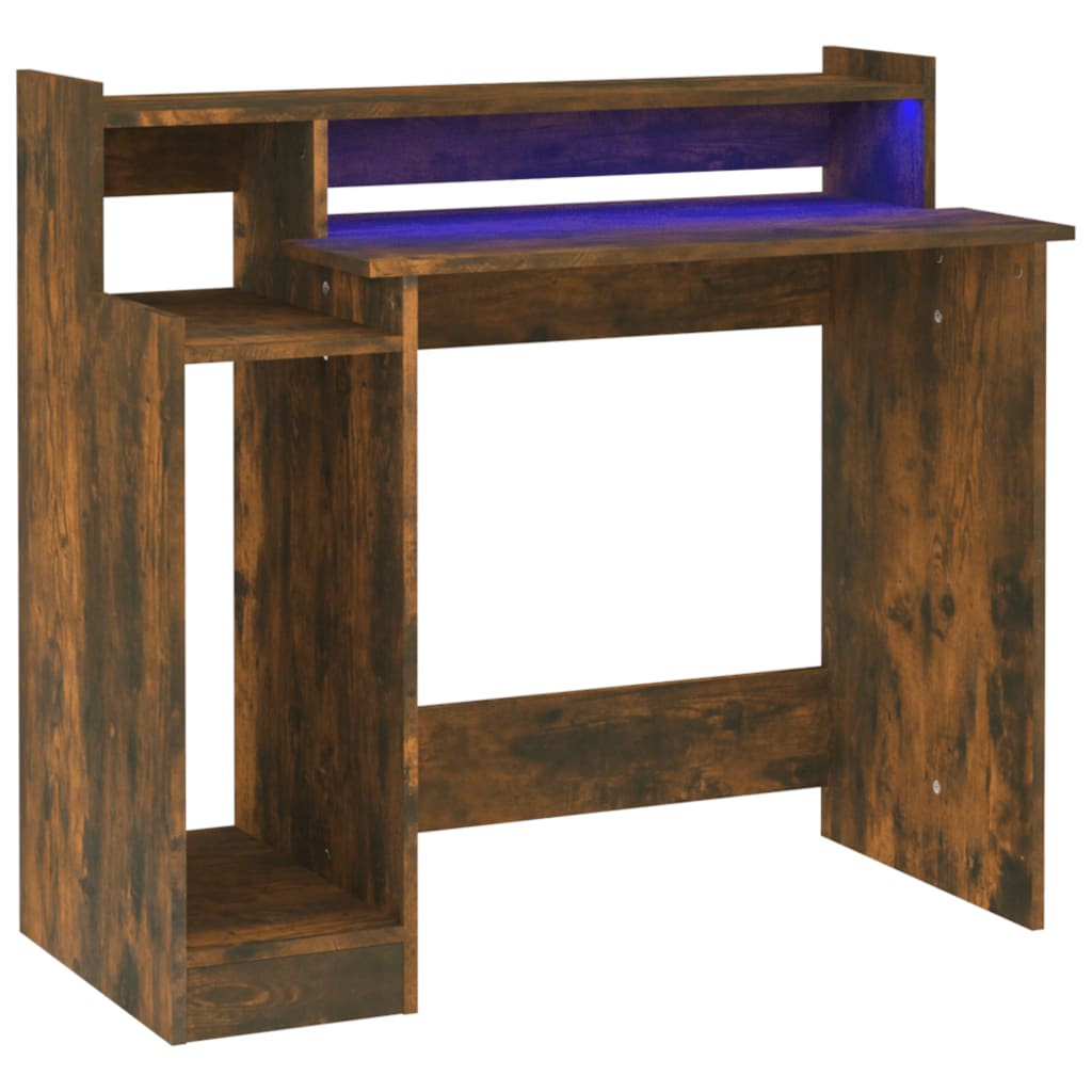 Radni stol s LED svjetlima boja hrasta 97 x 45 x 90 cm drveni