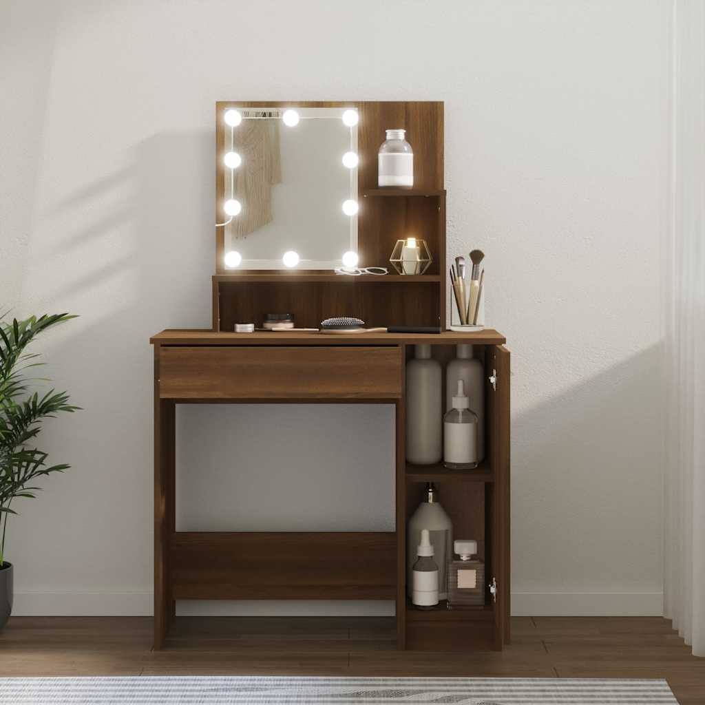 Toaletni stolić LED boja smeđeg hrasta 86,5x35x136 cm