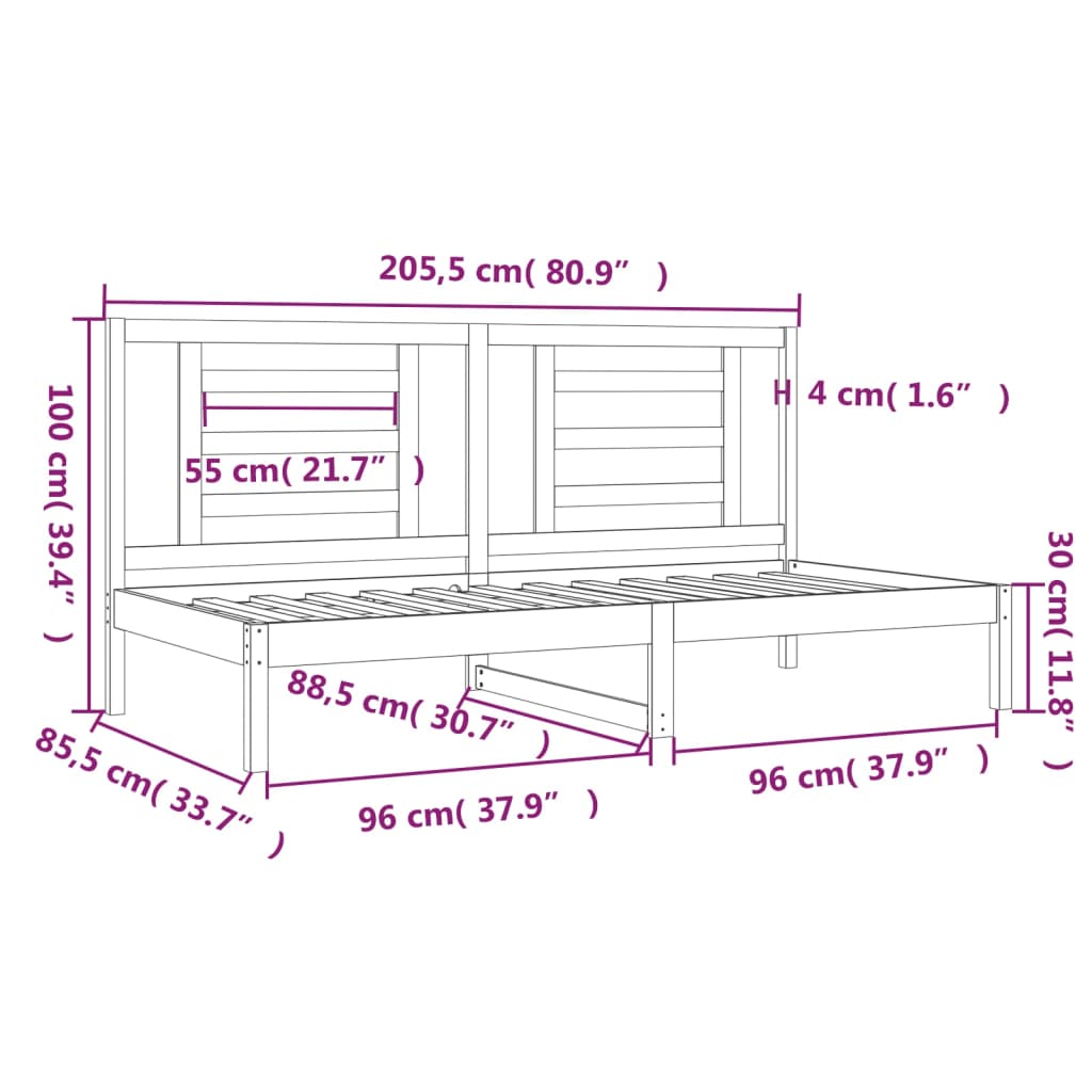 Dnevni krevet bez madraca 80 x 200 cm od masivne borovine