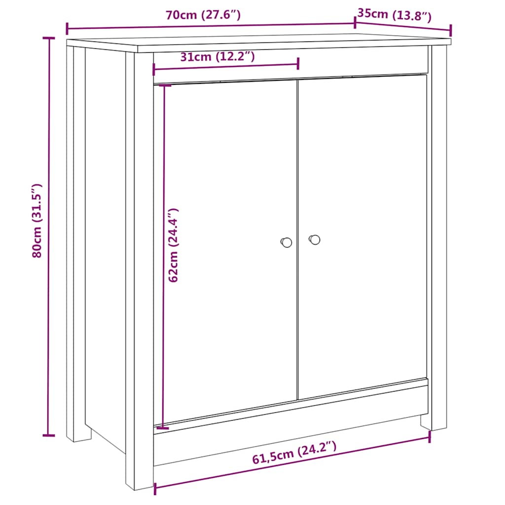 Komode 2 kom bijeli 70 x 35 x 80 cm od masivne borovine