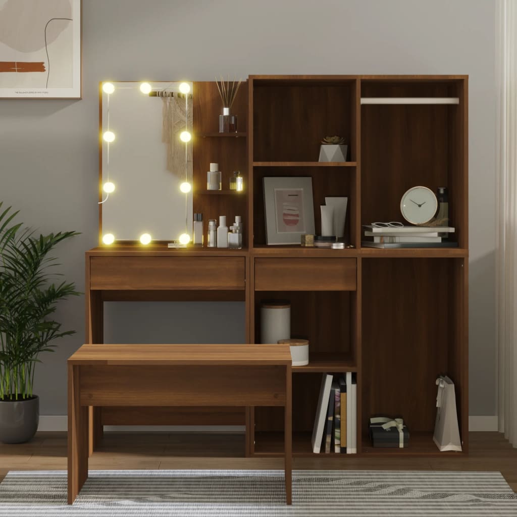 Set toaletnog stolića LED boja hrasta od konstruiranog drva