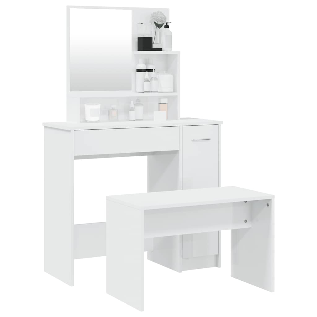 Set toaletnog stolića sjajni bijeli 86,5x35x136 cm