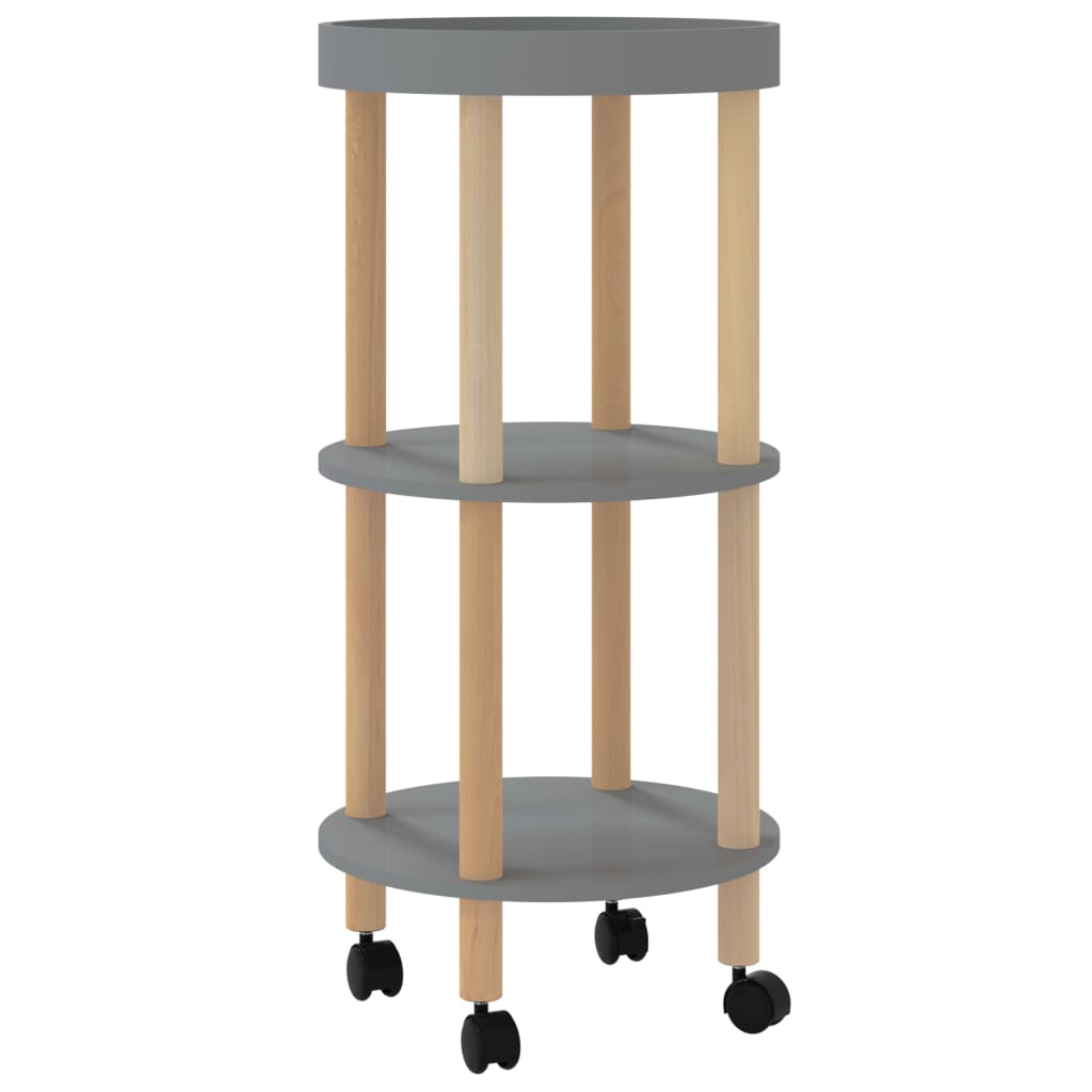 Kolica na 3 razine sivi 38 x 38 x 82 cm od drva i borovine