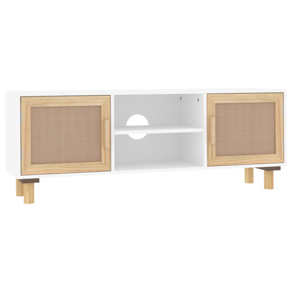 TV ormarić bijeli 105x30x40 cm od borovine i prirodnog ratana