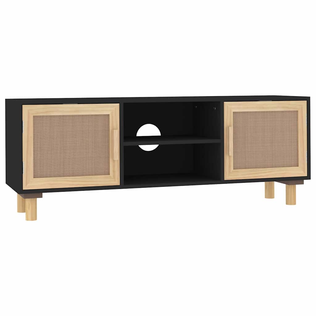 TV ormarić crni 105 x 30 x 40 cm od borovine i prirodnog ratana