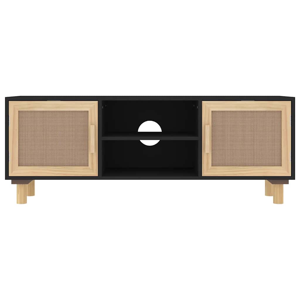 TV ormarić crni 105 x 30 x 40 cm od borovine i prirodnog ratana