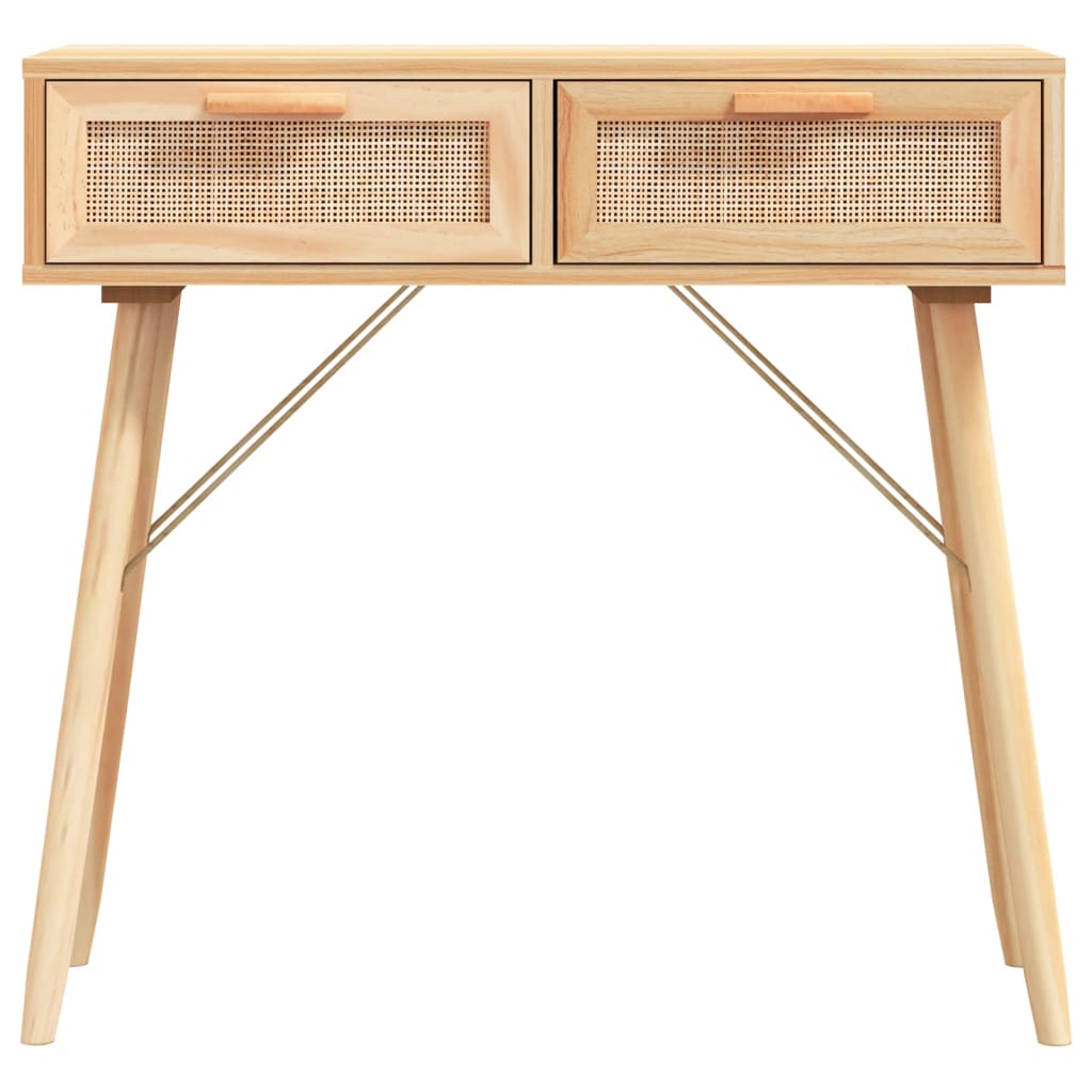 Konzolni stol smeđi 80x30x75 cm od borovine i prirodnog ratana
