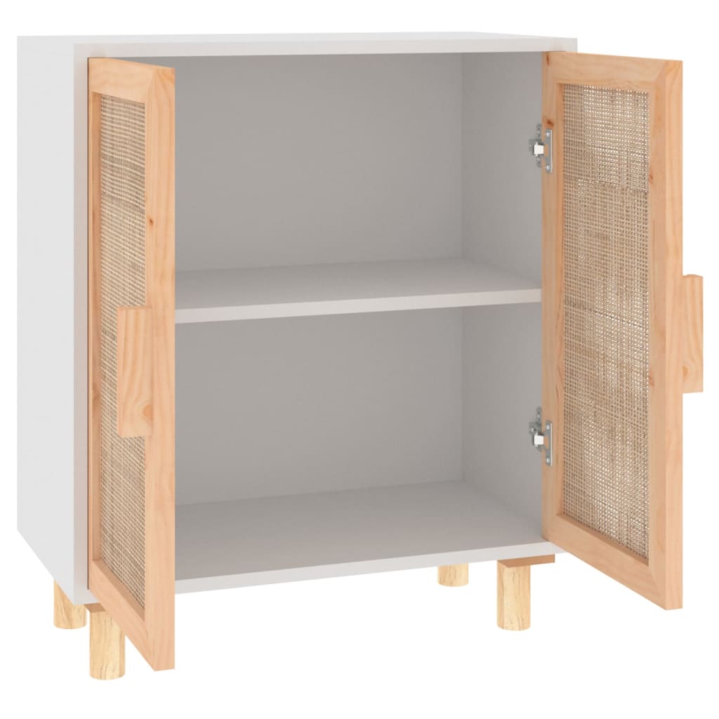 Komoda bijela 60 x 30 x 70 cm masivna borovina i prirodni ratan