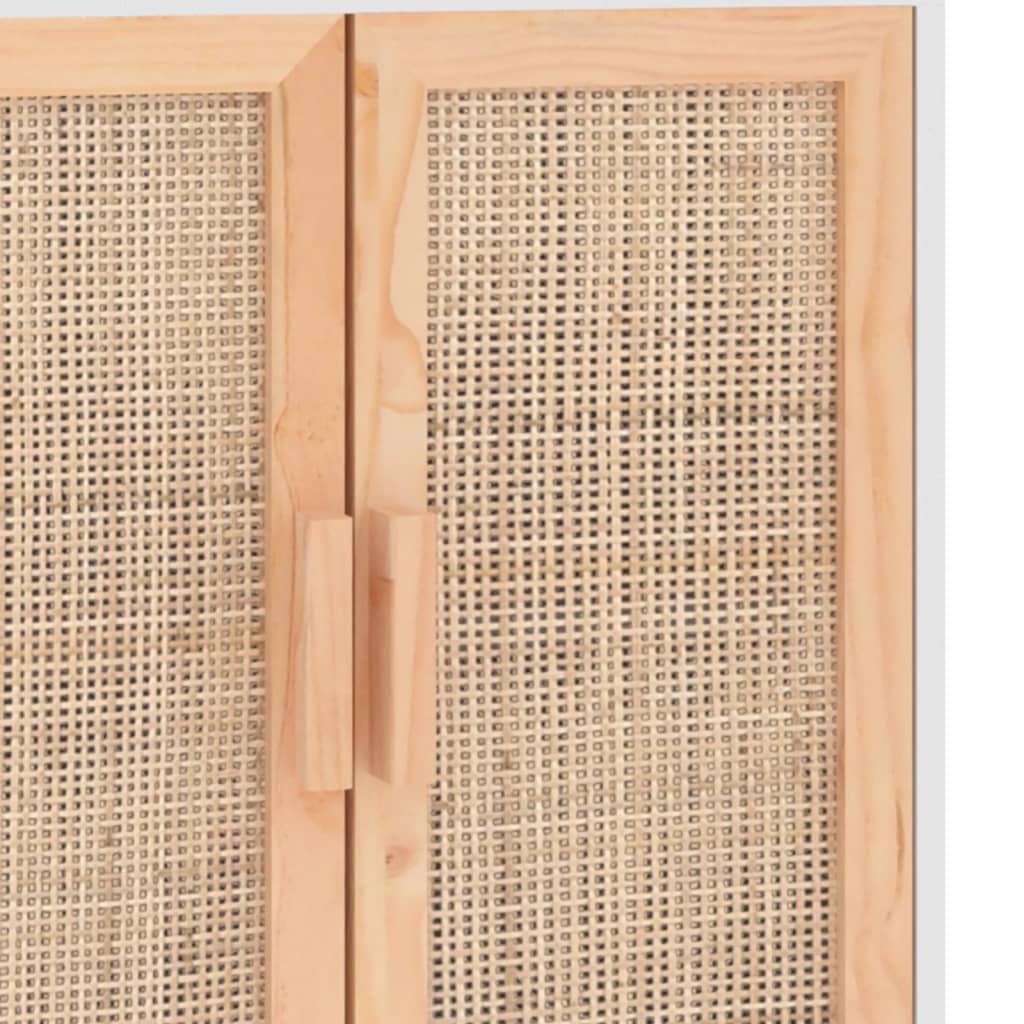 Komoda bijela 60 x 30 x 70 cm masivna borovina i prirodni ratan
