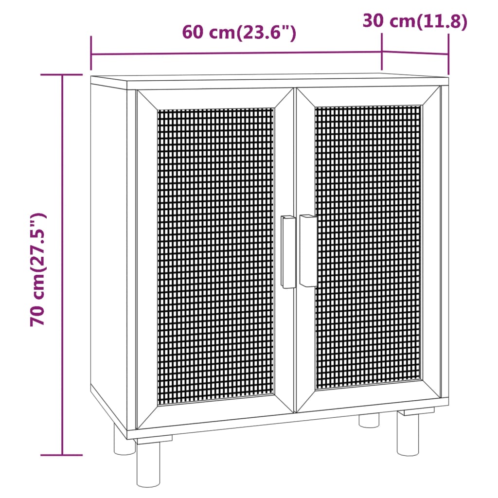Komoda bijela 60 x 30 x 70 cm masivna borovina i prirodni ratan