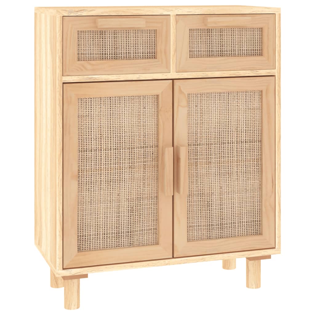 Komoda smeđa 60x30x75 cm masivna borovina i prirodni ratan