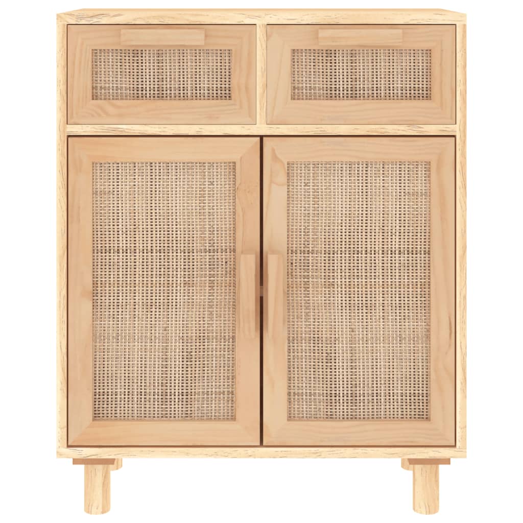Komoda smeđa 60x30x75 cm masivna borovina i prirodni ratan