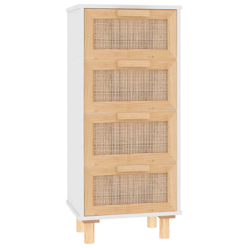 Komoda bijela 40 x 30 x 90 cm masivna borovina i prirodni ratan