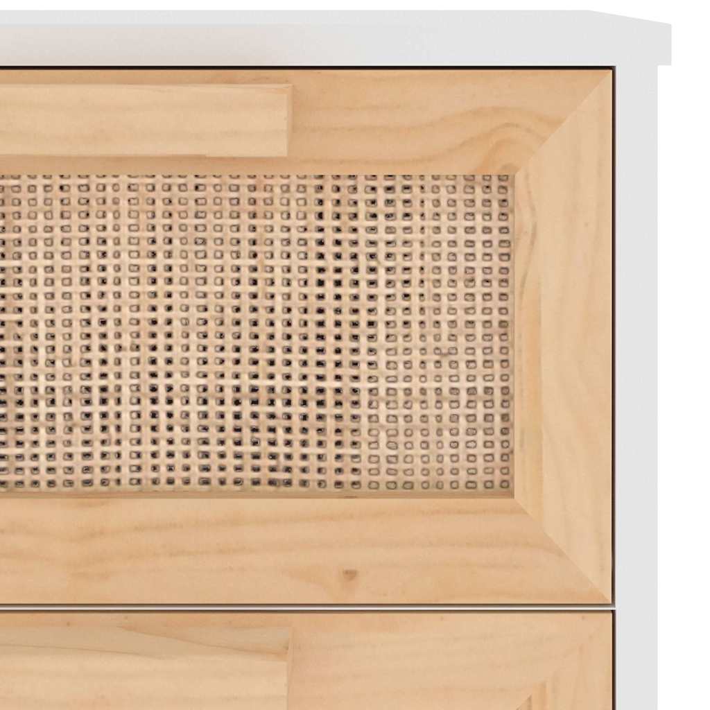 Komoda bijela 40 x 30 x 90 cm masivna borovina i prirodni ratan
