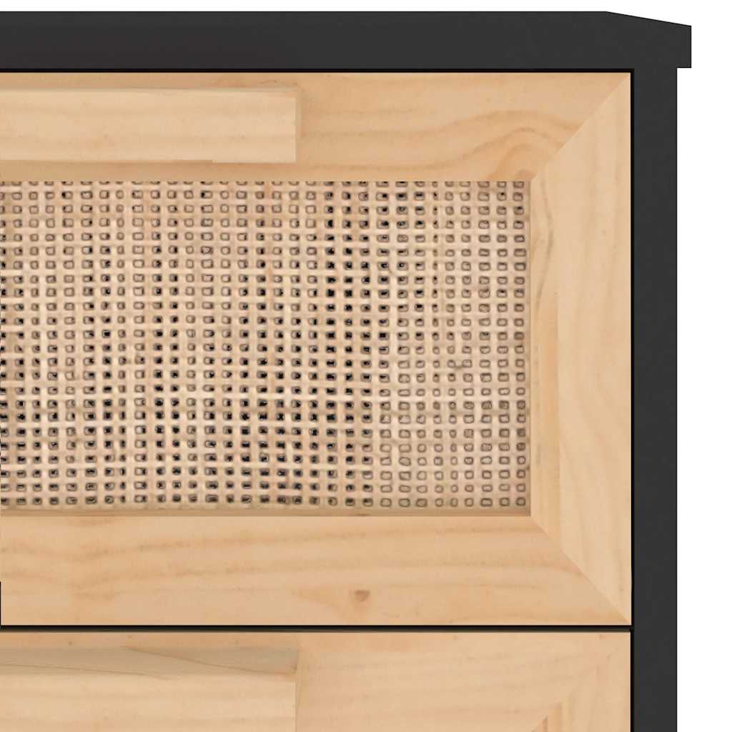 Komoda crna 40x30x90 cm masivna borovina i prirodni ratan