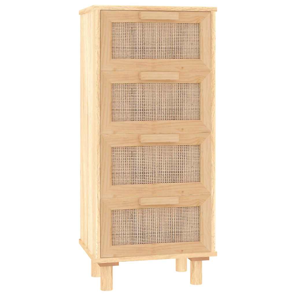 Komoda smeđa 40 x 30 x 90 cm masivna borovina i prirodni ratan