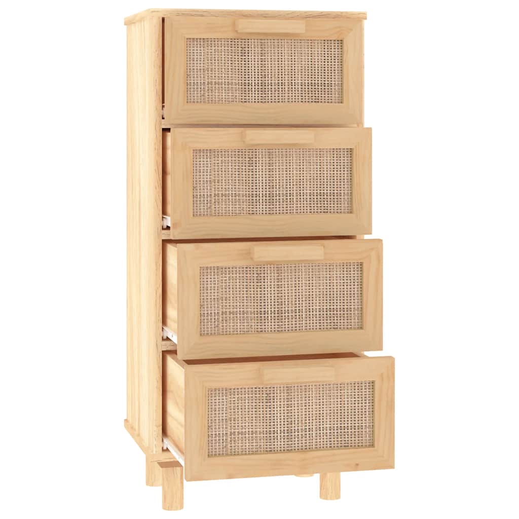 Komoda smeđa 40 x 30 x 90 cm masivna borovina i prirodni ratan