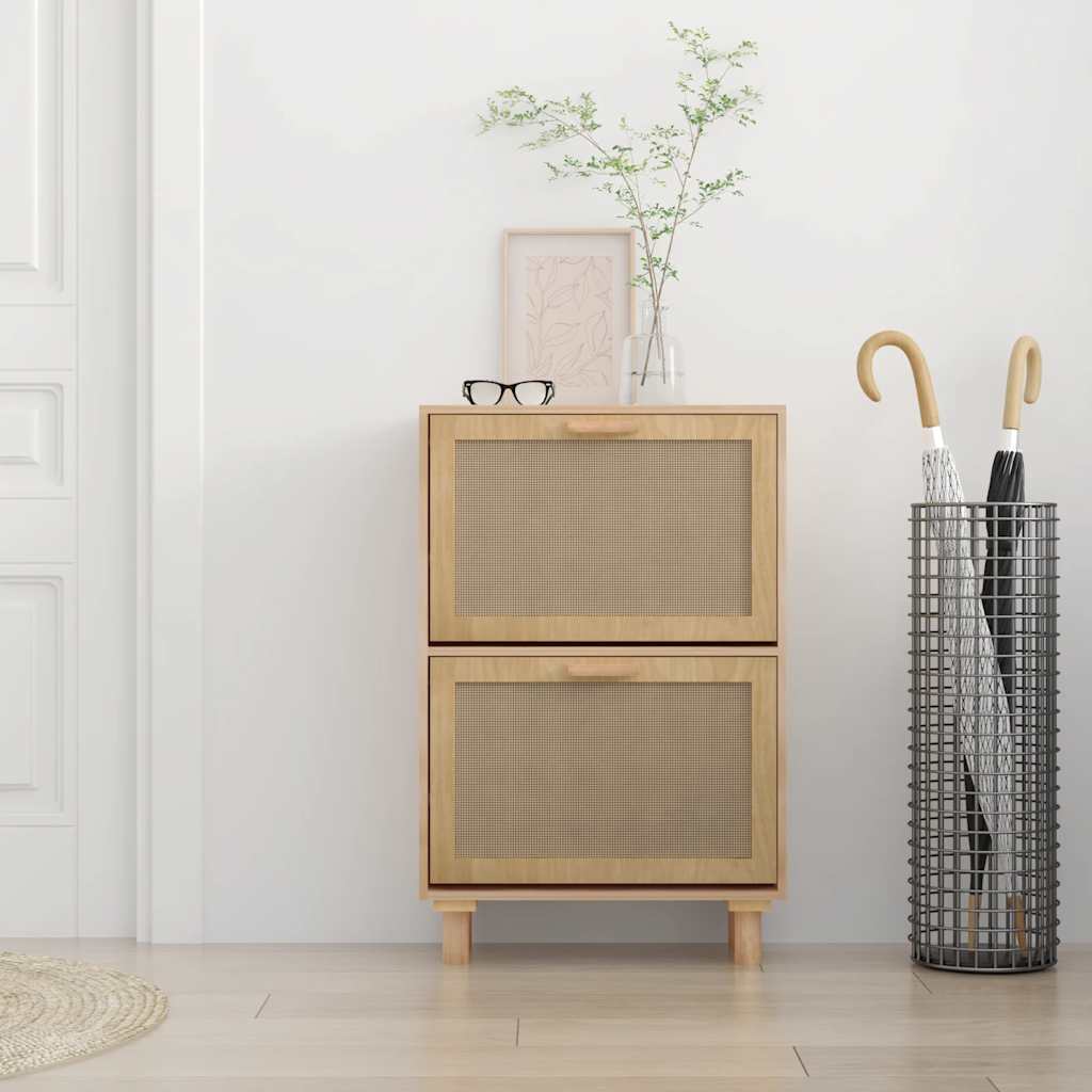 Ormarić za cipele smeđi 52 x 25 x 80 cm drvo i prirodni ratan