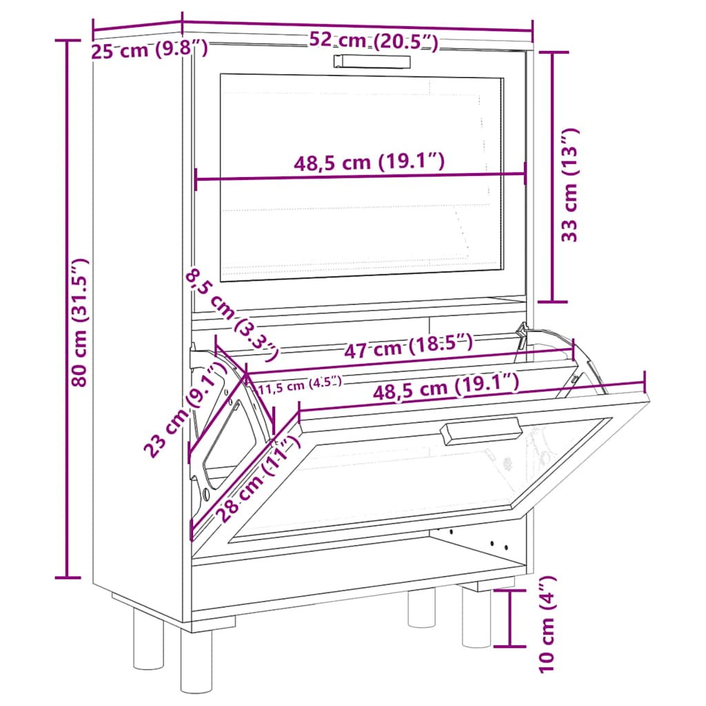 Ormarić za cipele smeđi 52 x 25 x 80 cm drvo i prirodni ratan