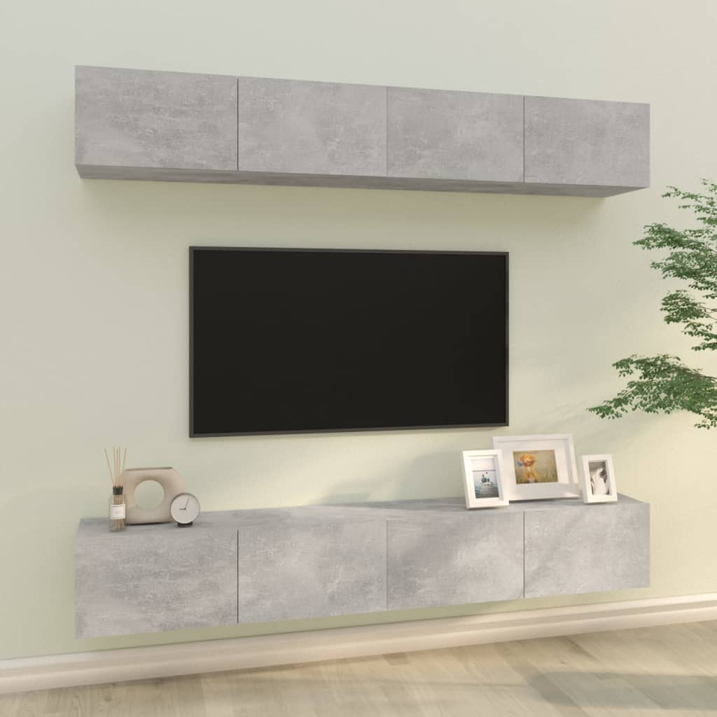 Zidni TV ormarići 4 kom Siva betona 100 x 30 x 30 cm