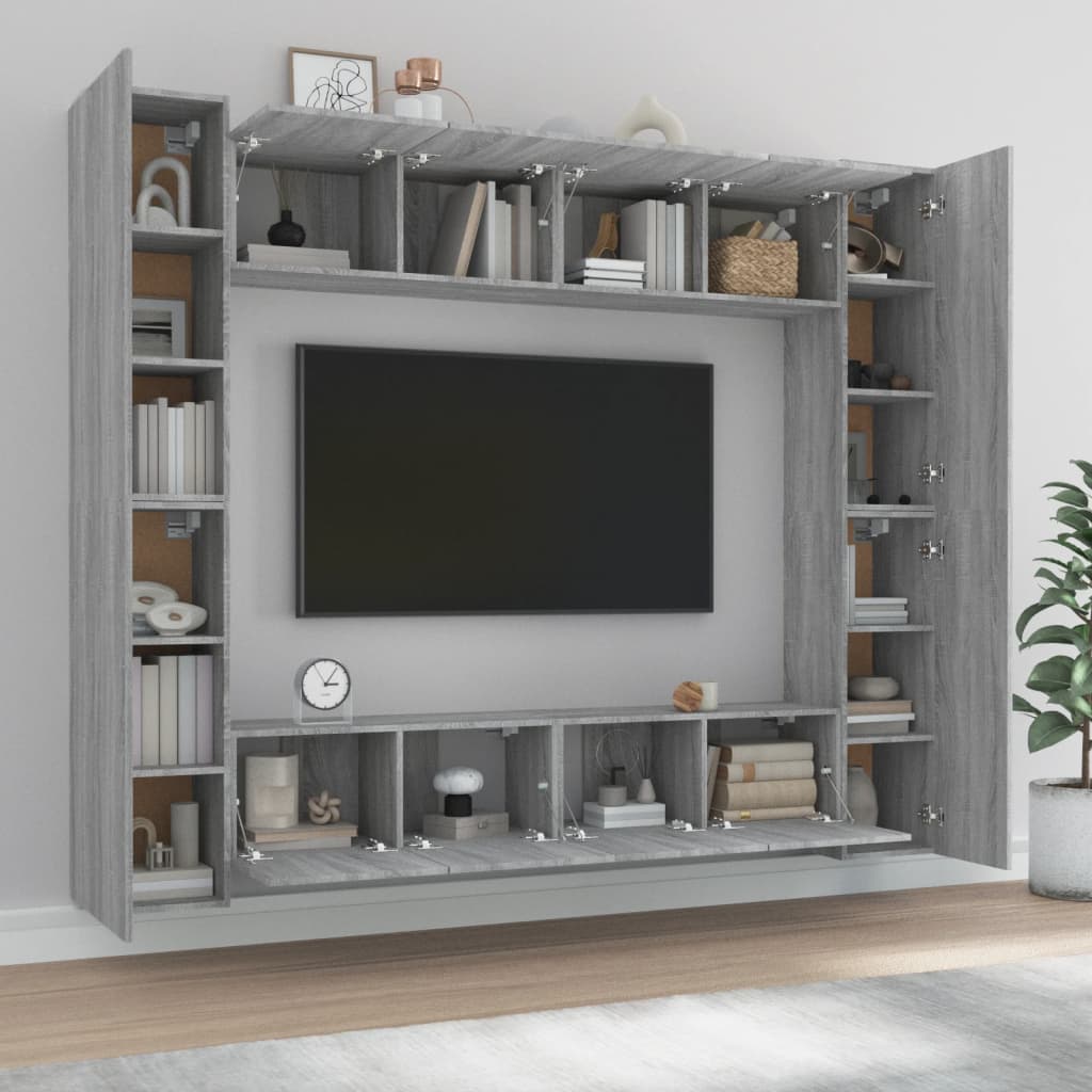 8-dijelni set TV ormarića sivog sonome konstruirano drvo