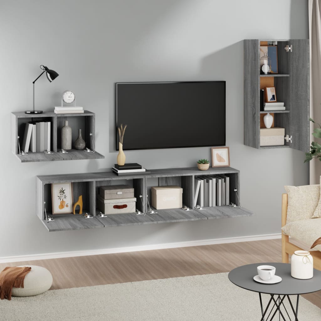 4-dijelni set TV ormarića sivog sonome konstruirano drvo