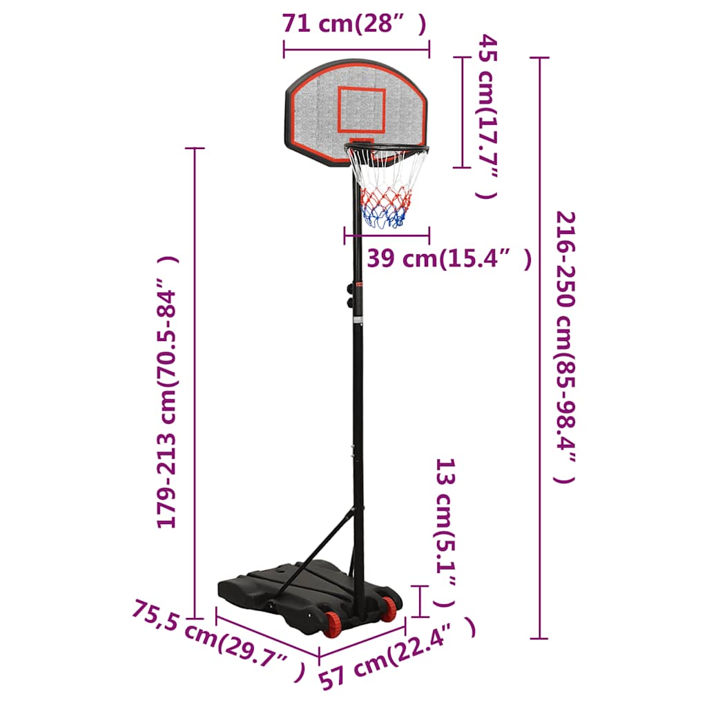 Košarkaški stalak crni 216 - 250 cm od polietilena