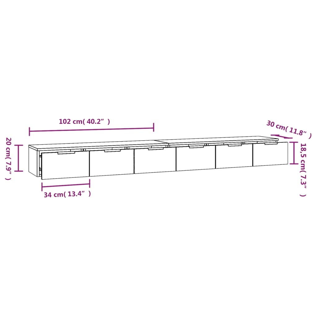 Zidni ormarići 2 kom boja hrasta 102x30x20 cm konstruirano drvo