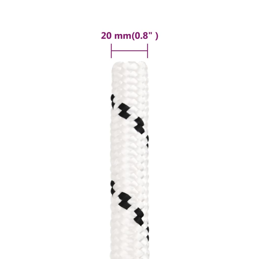 Pleteni brodski konop bijeli 20 mm x 100 m poliesterski