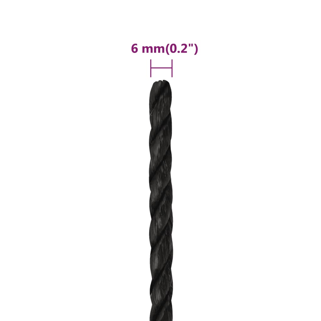Radno uže crno 6 mm 100 m od polipropilena
