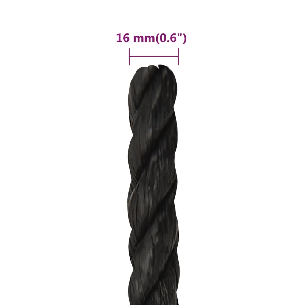 Radno uže crno 16 mm 100 m od polipropilena