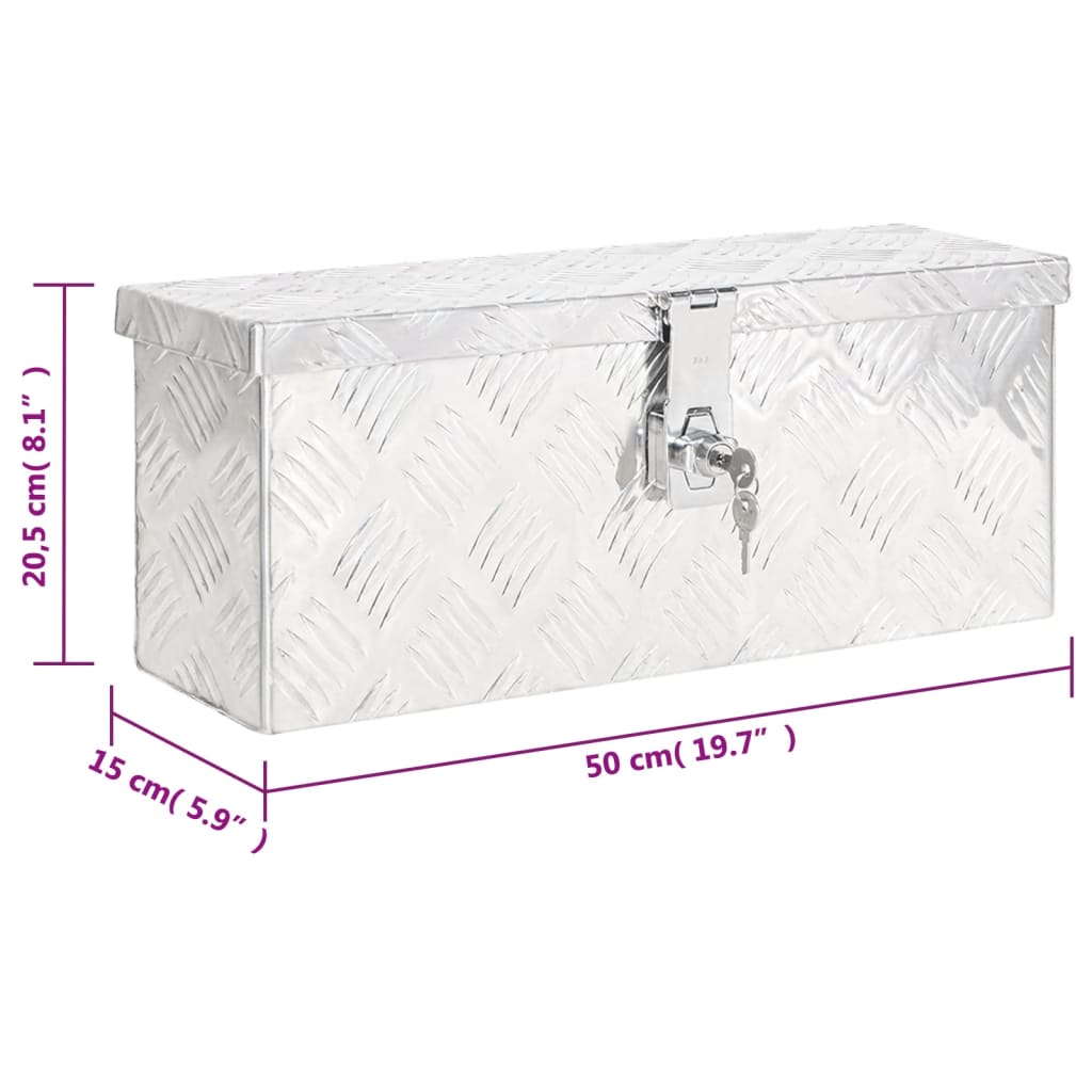 Kutija za pohranu srebrna 50 x 15 x 20,5 cm aluminijska
