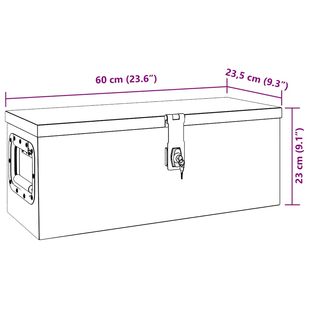 Kutija za pohranu srebrna 60 x 23,5 x 23 cm aluminijska