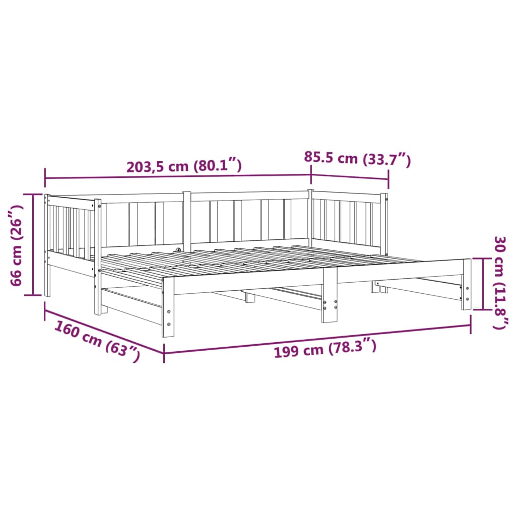 Dnevni ležaj na izvlačenje crni 2x(90x190) cm masivna borovina
