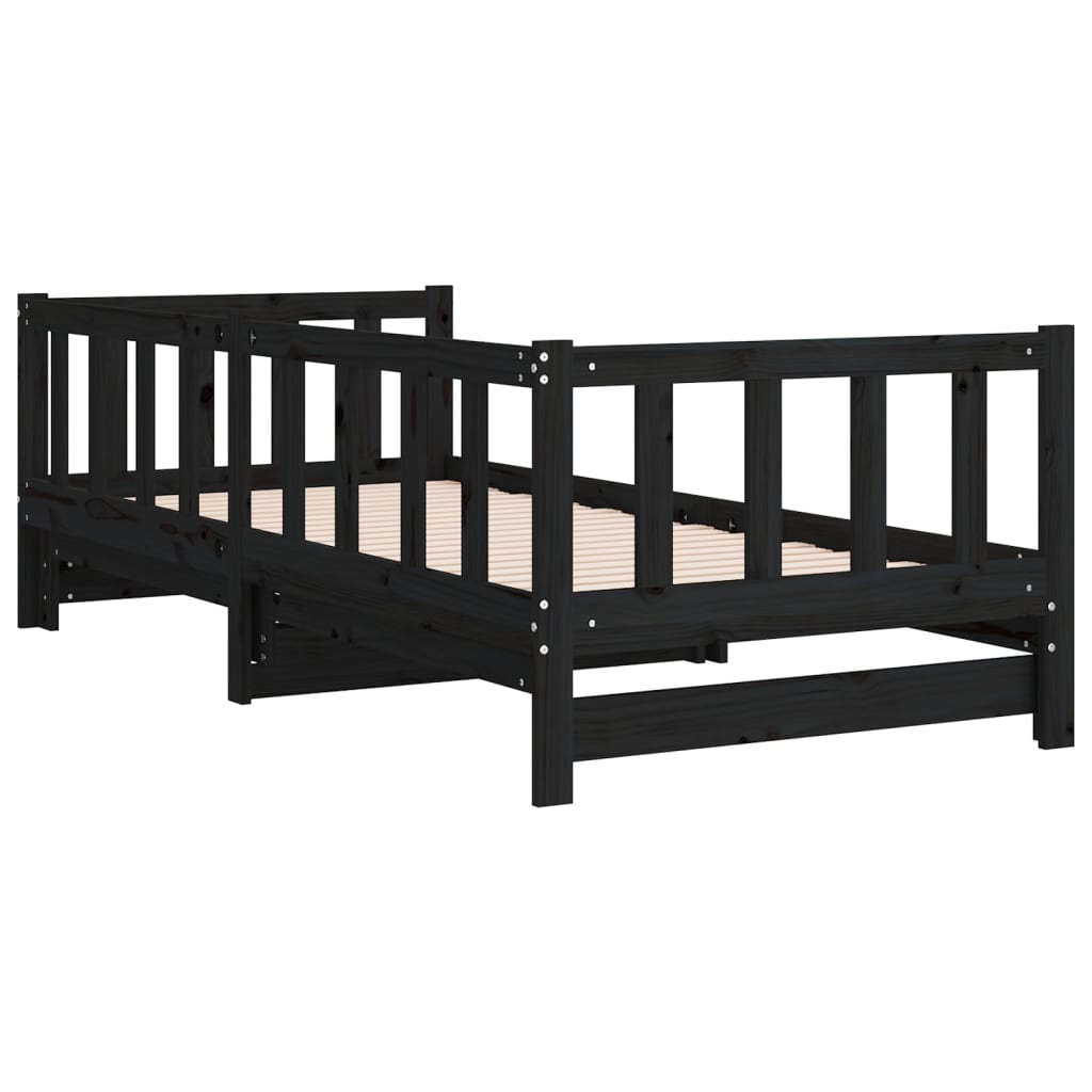 Dnevni ležaj na izvlačenje crni 2x(90x190) cm masivna borovina