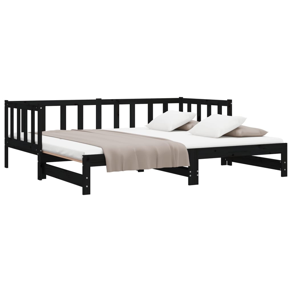 Dnevni ležaj na izvlačenje crni 2x(90x190) cm masivna borovina