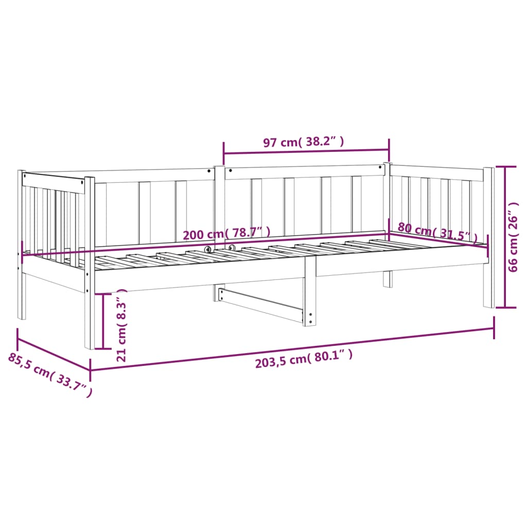 Dnevni krevet bez madraca 80 x 200 cm od masivne borovine