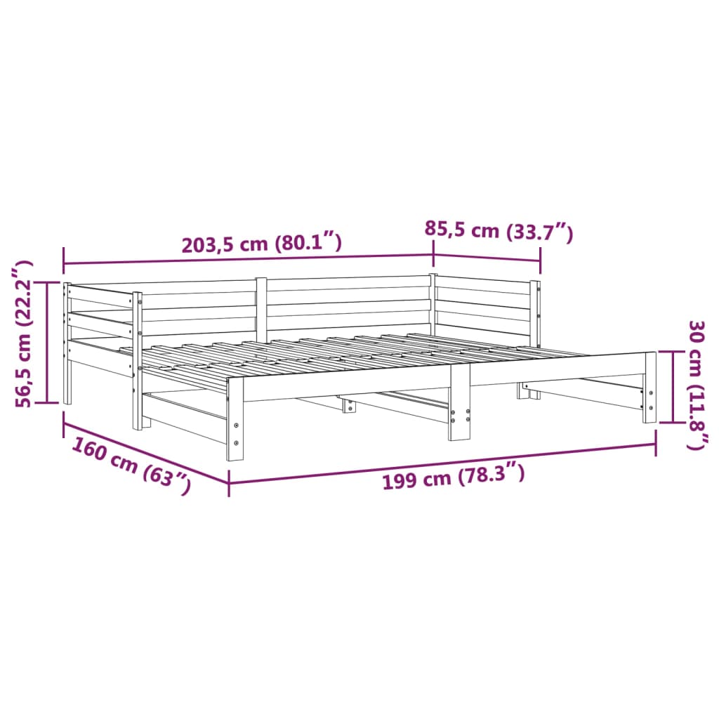 Dnevni krevet na izvlačenje bez madraca bijeli 80x200 cm