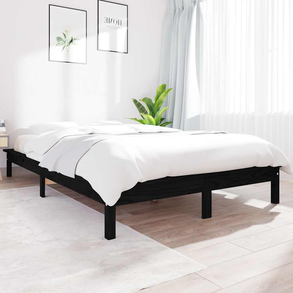 Okvir kreveta crni 150x200 cm veliki bračni od masivne borovine