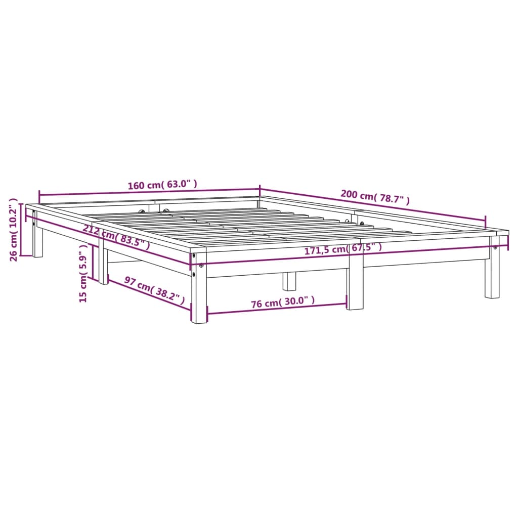 Okvir za krevet crni 160x200 cm od masivne borovine