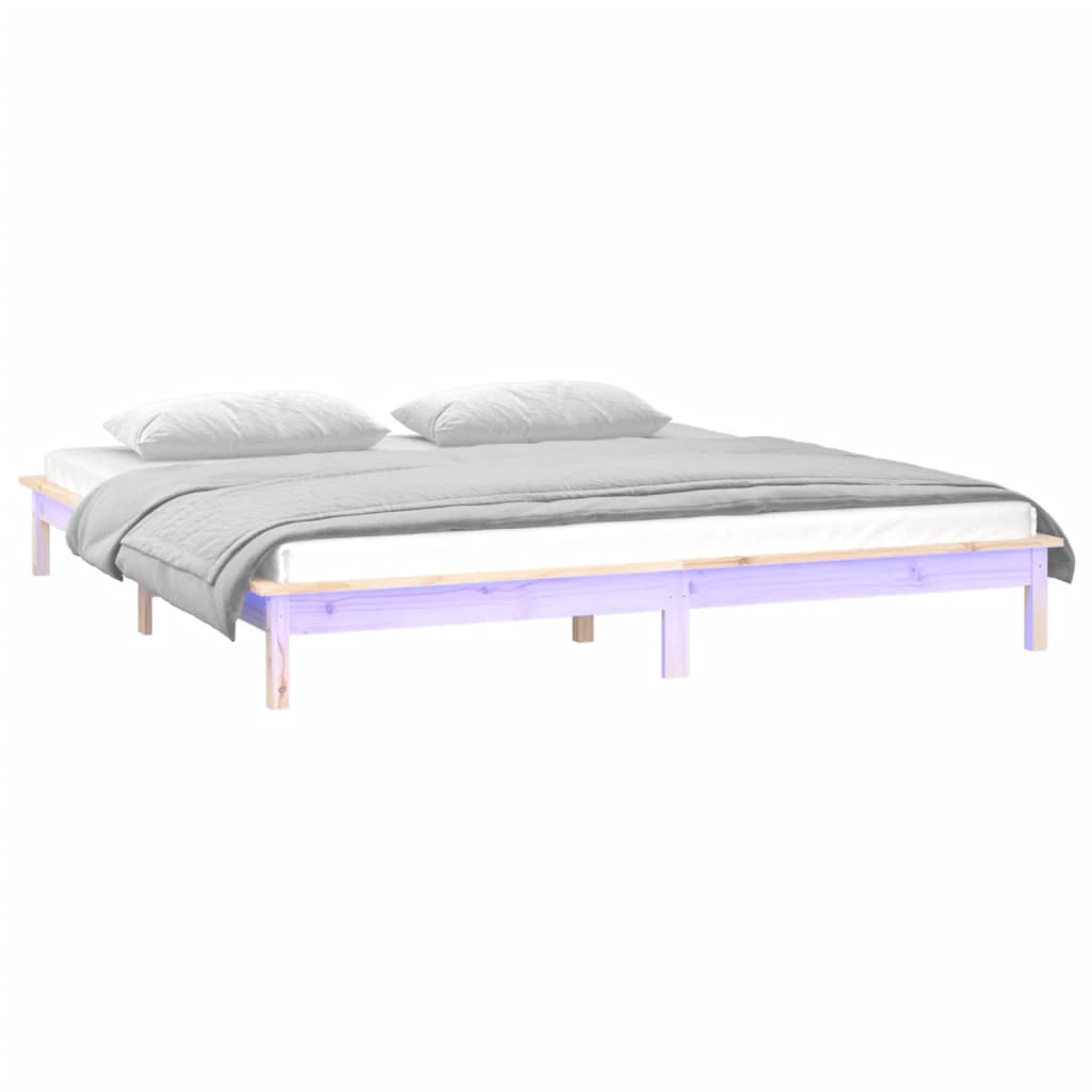 LED Okvir za krevet 140 x 200 cm od masivnog drva