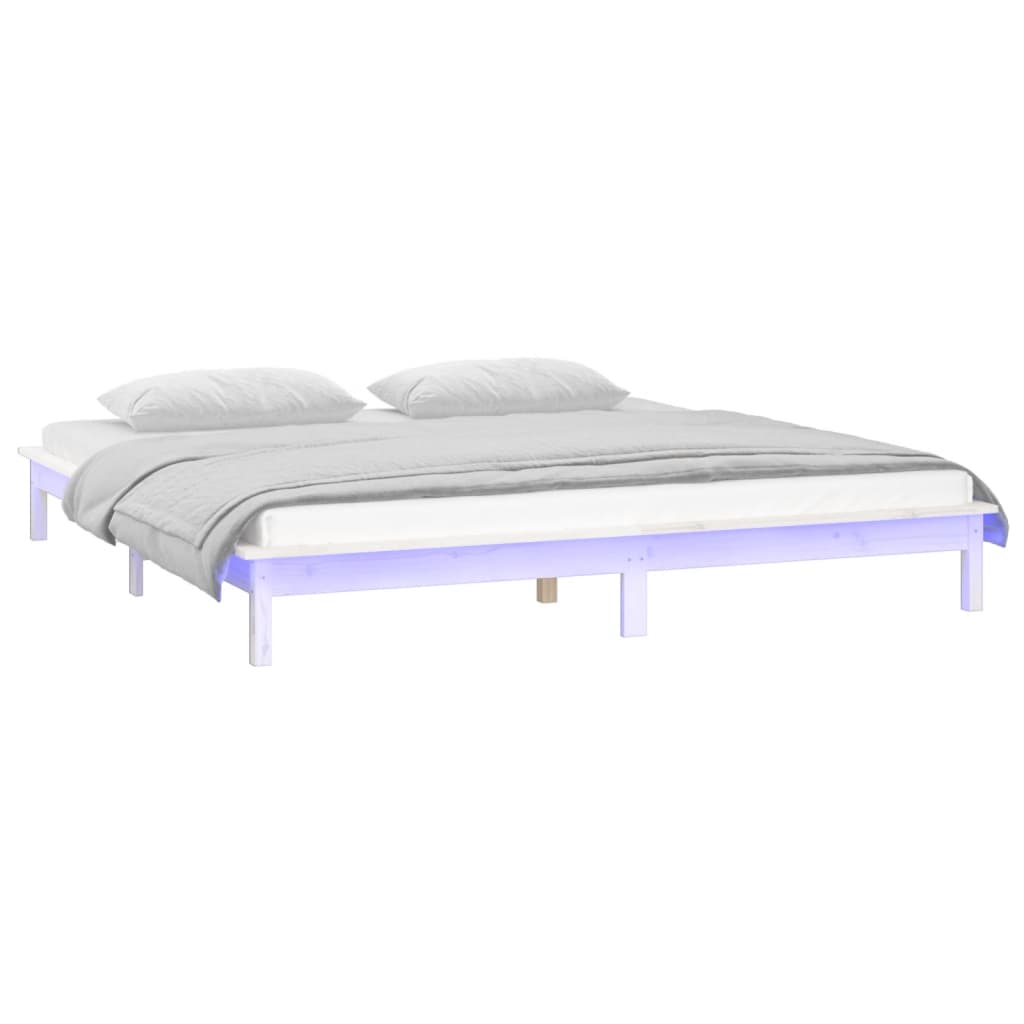 LED Okvir za krevet bijeli 140 x 200 cm od masivnog drva
