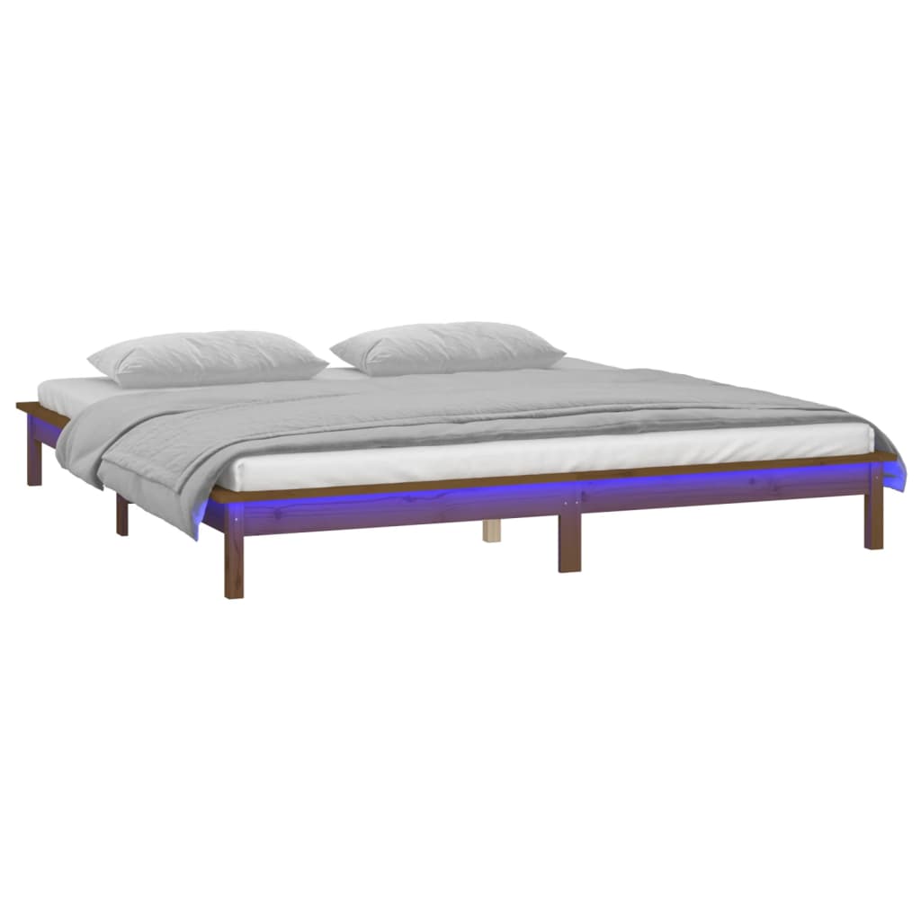 LED Okvir za krevet smeđa boja meda 140x200 cm od masivnog drva