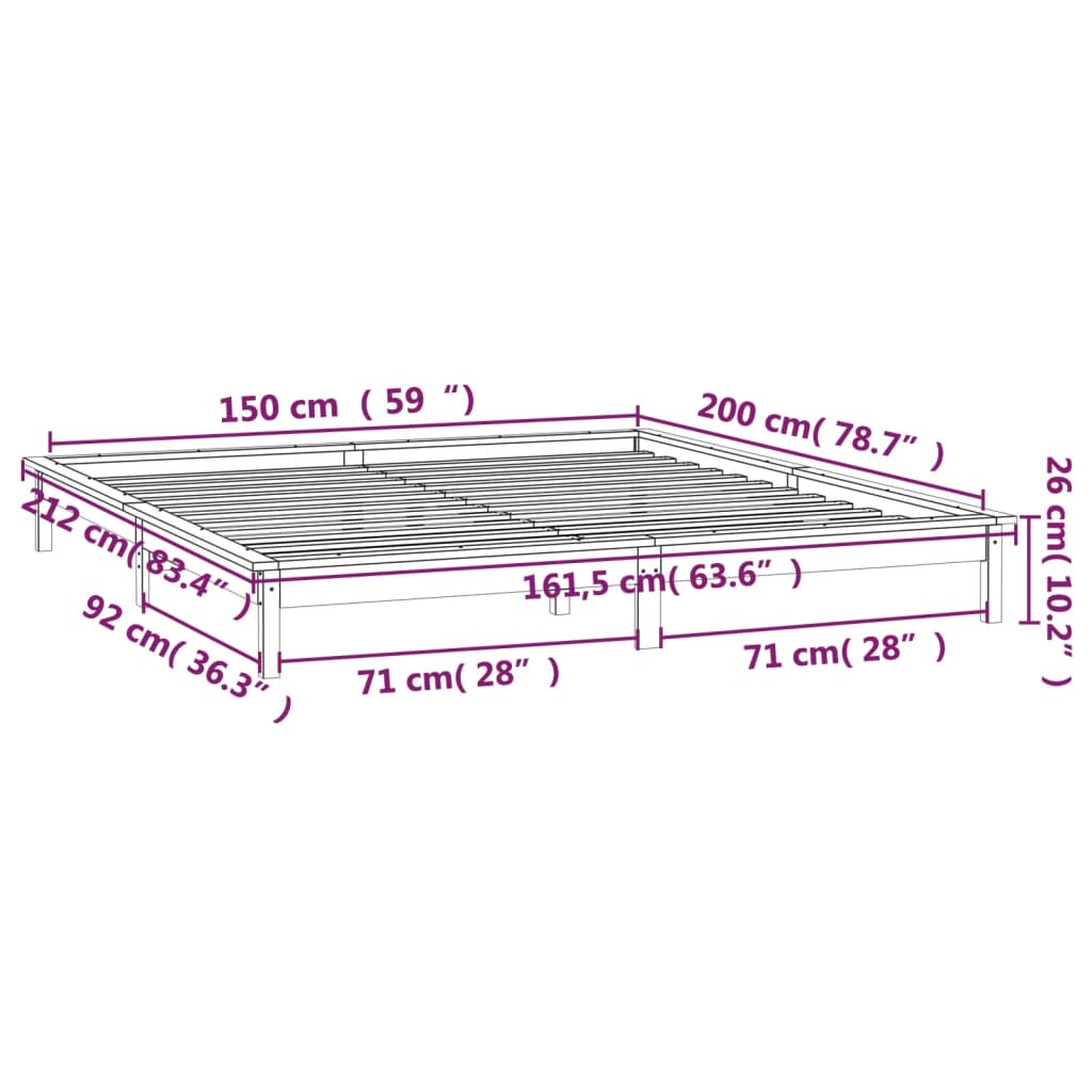 LED okvir kreveta bijeli 150 x 200 cm bračni od masivnog drva