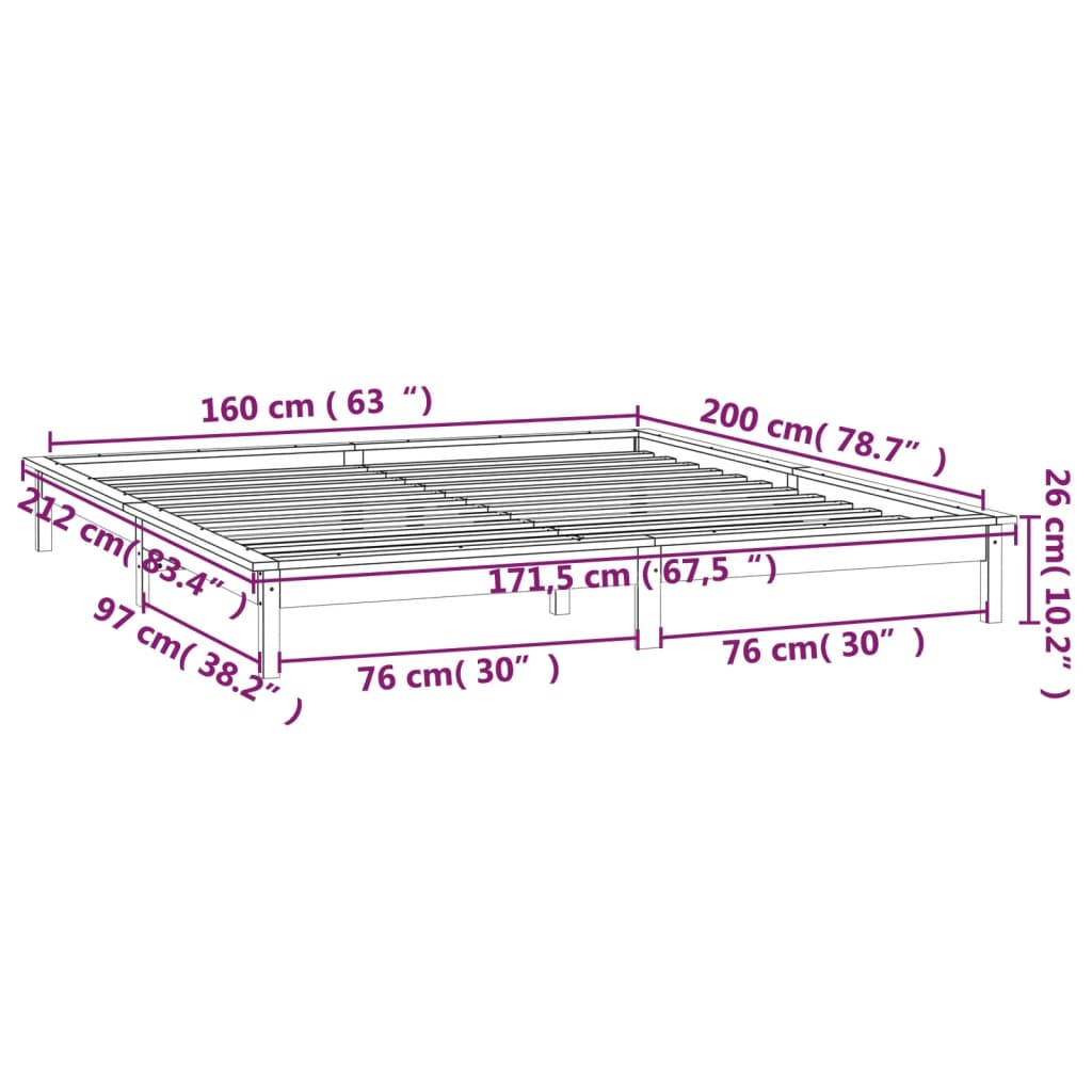 LED okvir za krevet 160 x 200 cm od masivnog drva