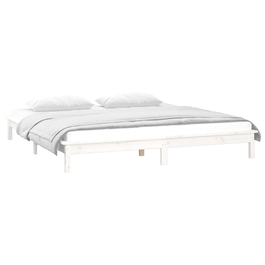 LED okvir za krevet bijeli 160 x 200 cm od masivnog drva