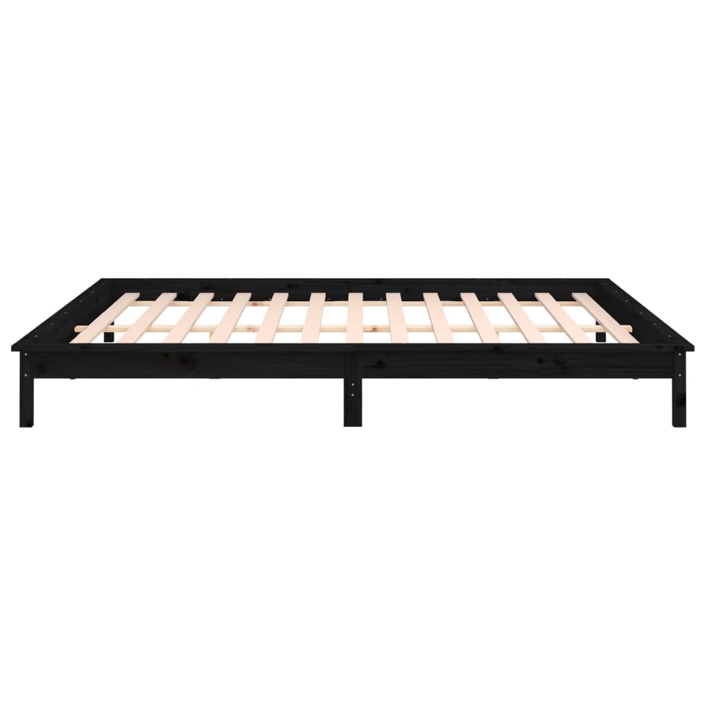LED okvir za krevet crni 160 x 200 cm od masivnog drva