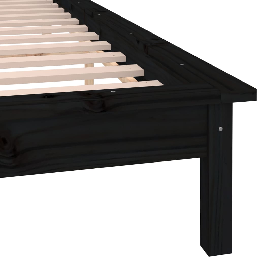 LED okvir za krevet crni 160 x 200 cm od masivnog drva