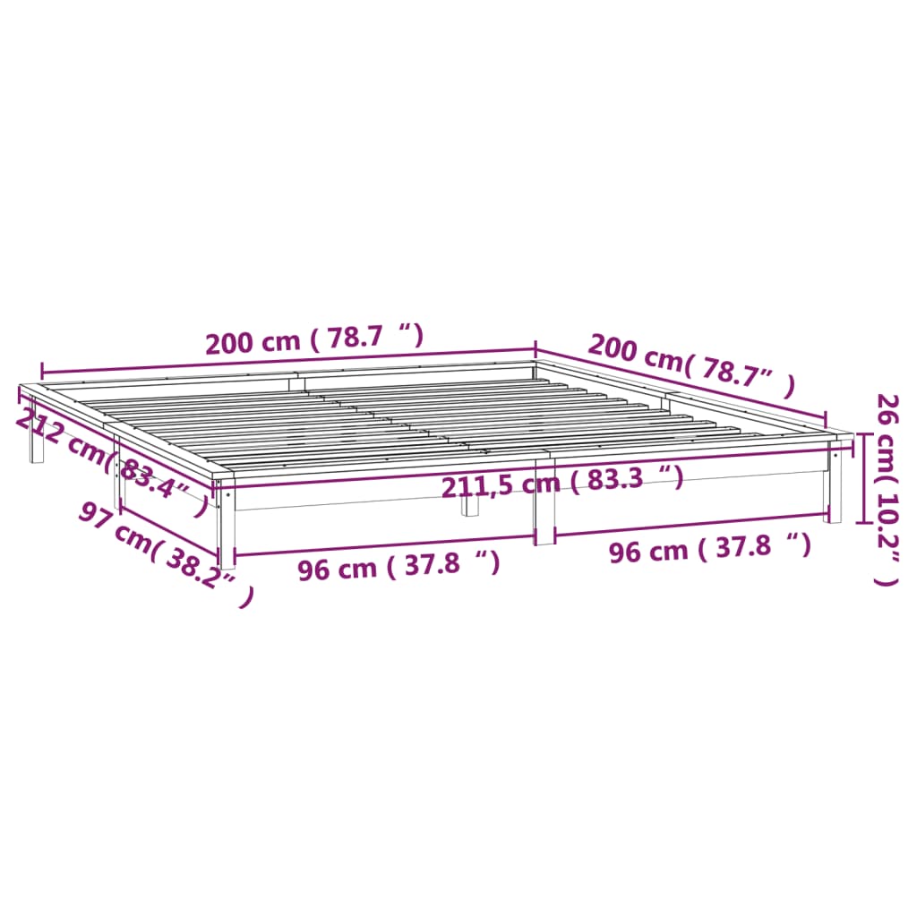 LED okvir za krevet 200 x 200 cm od masivnog drva