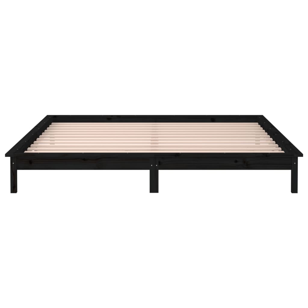 LED okvir za krevet crni 200 x 200 cm od masivnog drva
